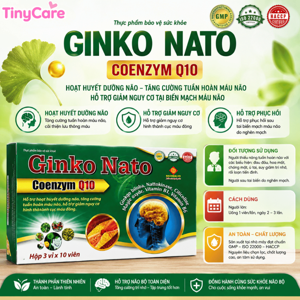 Viên uống Hoạt huyết dưỡng não Ginko nato Coenzym Q10 (hộp 30 viên)