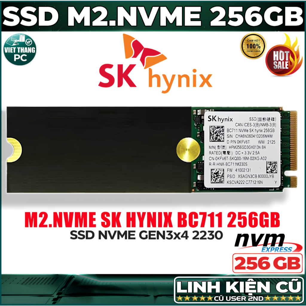 Ổ cứng SSD M2 Nvme SK hynix BC711 256GB Gen3x4 2230 Kèm khay chuyển 2208 lắp Main thường ( Cũ - 2nd 