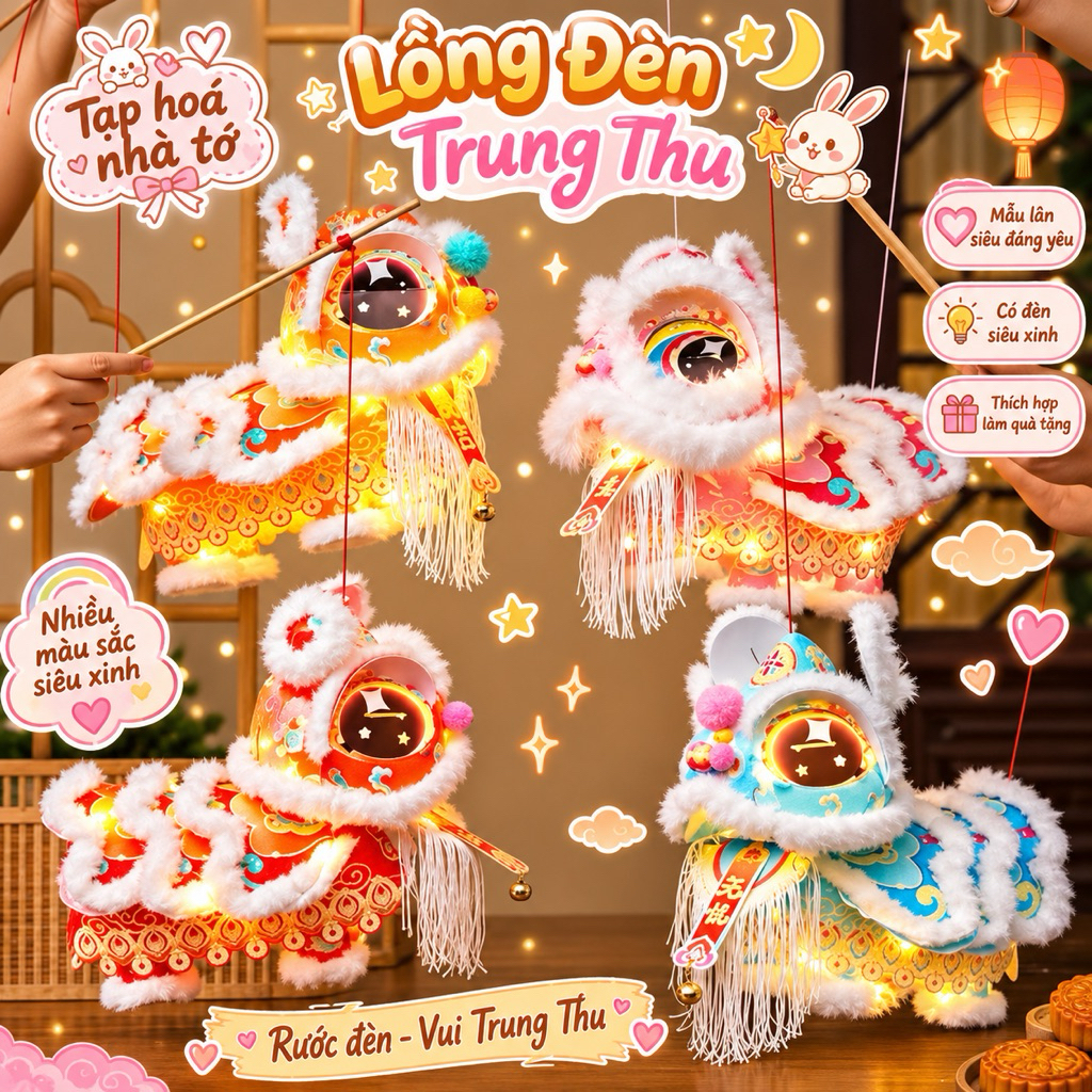 🏮Con Lân Cho Bé Đèn Rước Đèn Phát Sáng, Nhiều Màu Đáng Yêu 🦁 ỈU