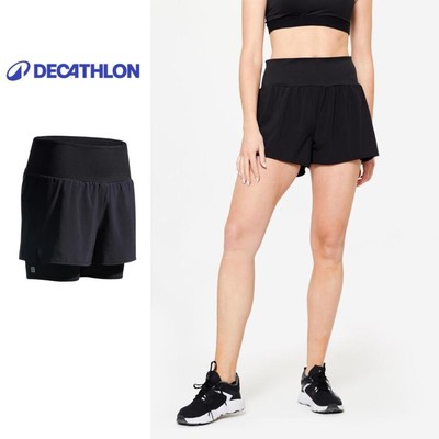 Quần short tập gym nữ 2 trong 1 fst 120 đen Decathlon DOMYOS mã 8733482