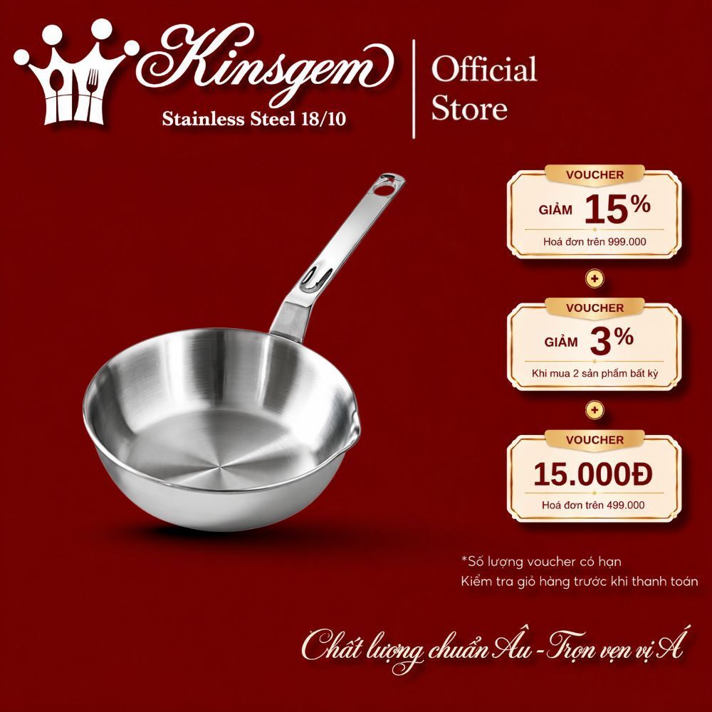 Chảo Mini KINSGEM By CHOCKMEN Inox 18/10 Cao Cấp Size 12Cm Chảo Rán Chiên Trứng Nấu Nước Sốt Dùng Mọi Loại Bếp
