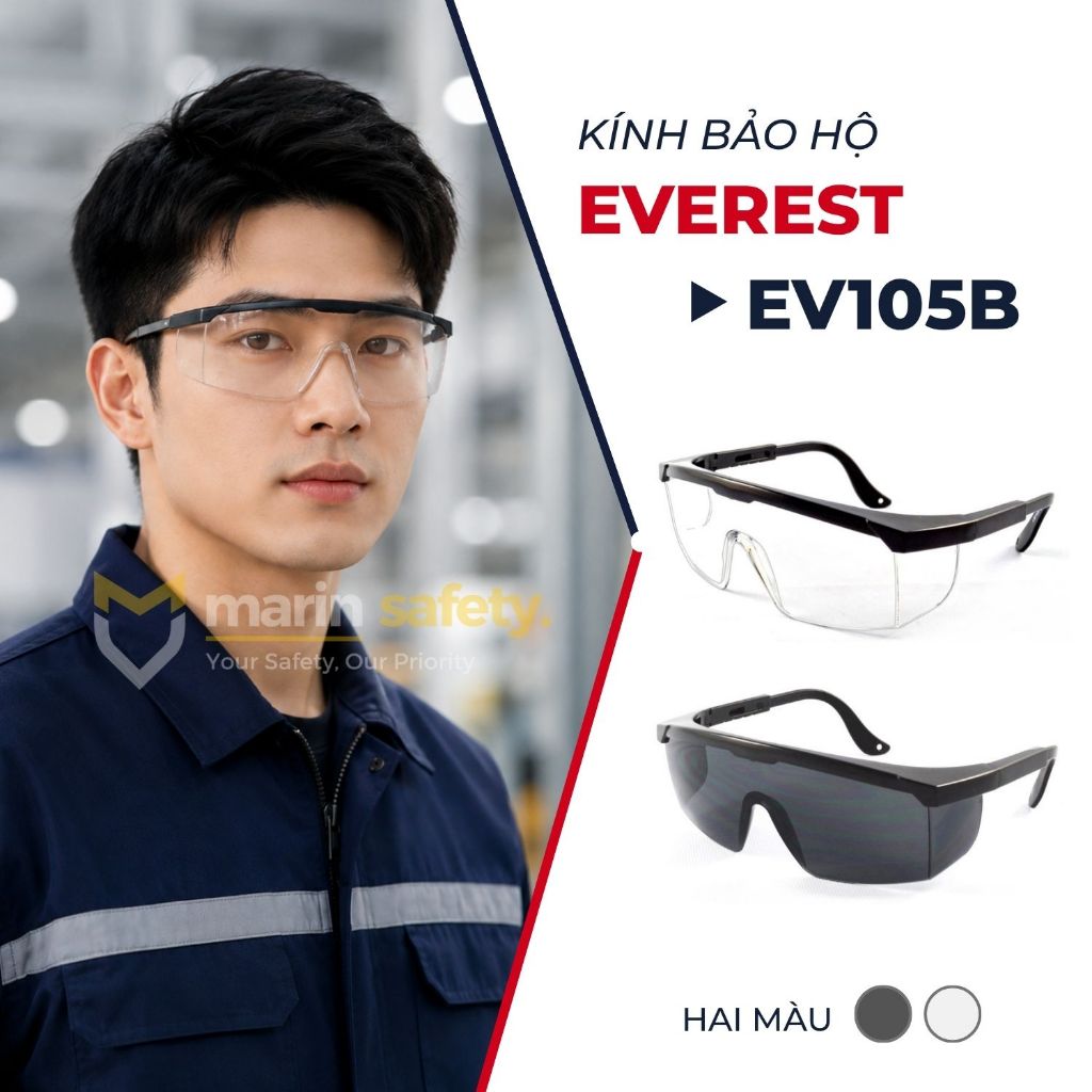 Kính bảo hộ Everest EV105B chống đọng sương, chống bụi, chống trầy xước - EV105B Clear Anti-fog