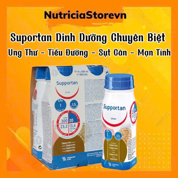 [Date Mới] Sữa Supportan Drink Vị Capuchino 4 Chai 200ml Dinh Dưỡng Cho Người Ung Thu, Suy Nhược, Sụ