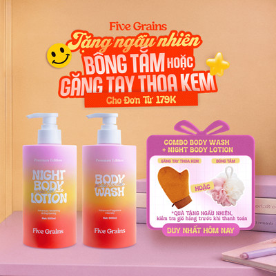 Combo dưỡng trắng da body sữa tắm, kem dưỡng ban đêm Five Grains Niacinamide, Alpha-Arbutin 500ml