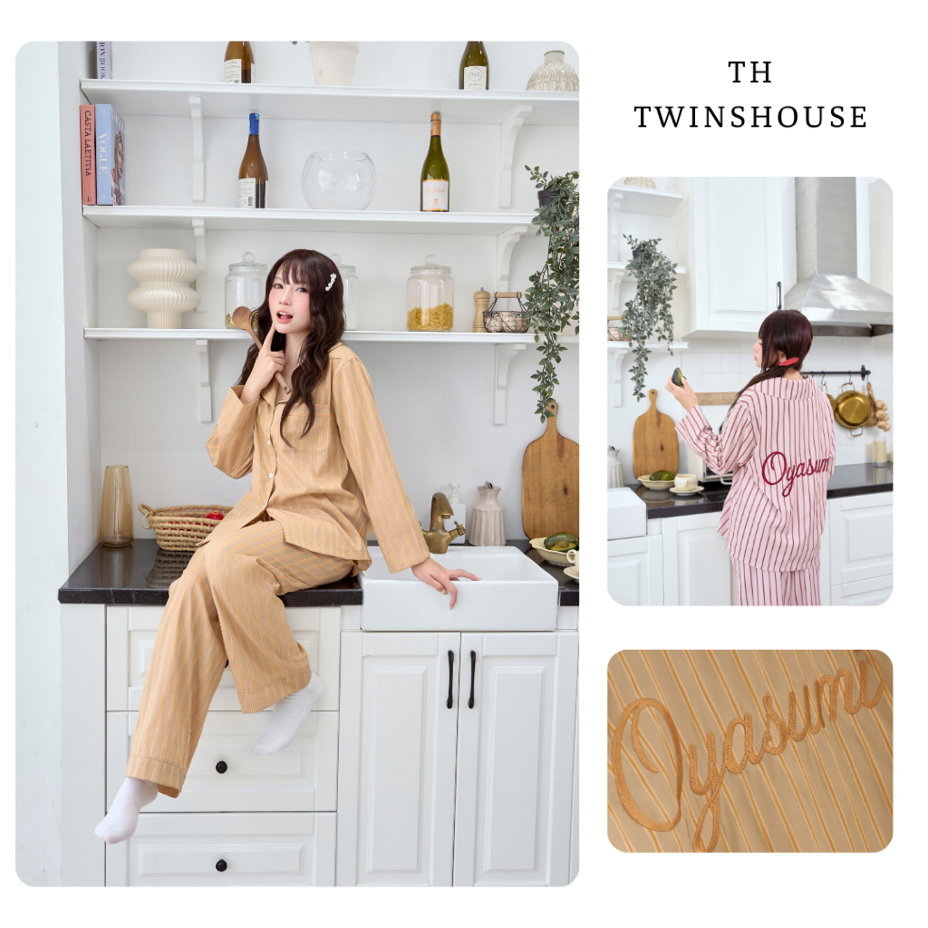 [Home Whisper Collection] Twinshouse Bộ Đồ Ngủ Nhịp Sọc Oyasumi Thoáng Mát Harmony Stripe Set