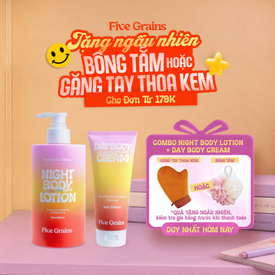 Combo kem dưỡng giúp dưỡng ẩm dưỡng trắng da body ban ngày 200ml và ban đêm 500ml Five Grains Niacinamide, Alpha-Arbutin
