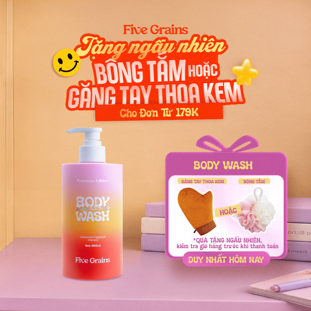 Sữa tắm Cao cấp Five Grains giúp dưỡng trắng da Niacinamide lưu hương nước hoa 500ML phiên bản nâng cấp