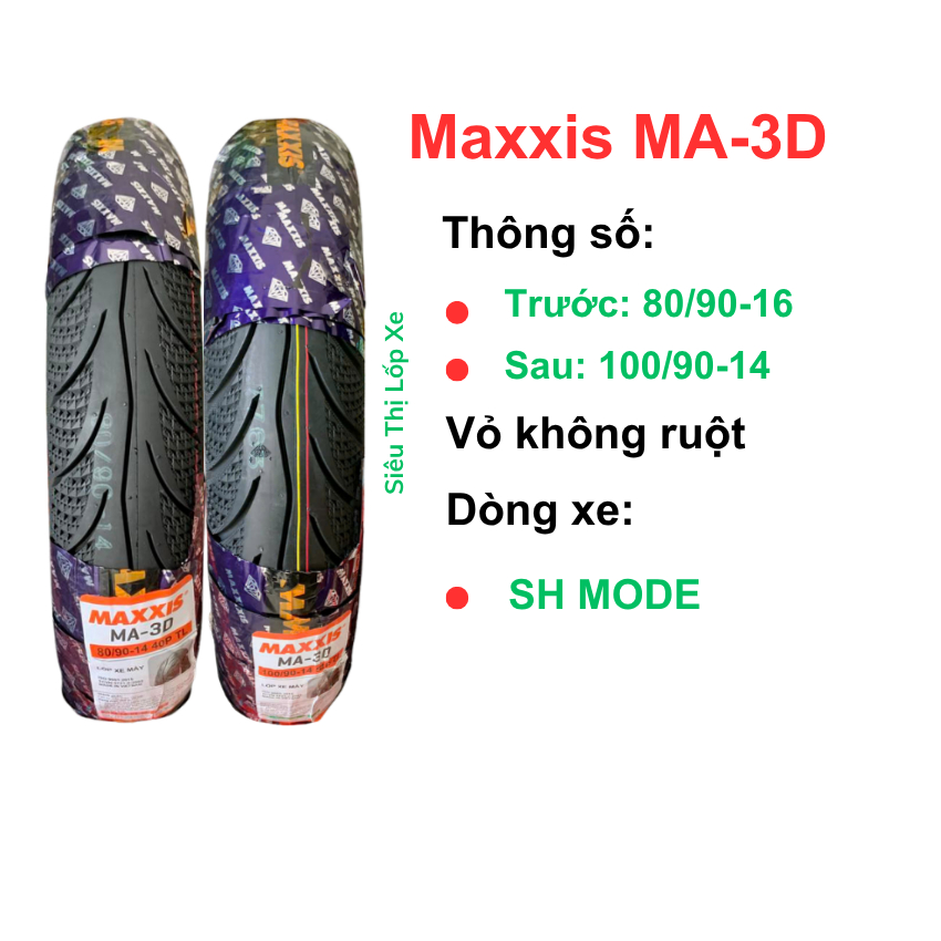Vỏ lốp Maxxis 3D size 100/90-14, 80/90-16 gắn cho xe SH MODE. Vỏ không ruột(săm)