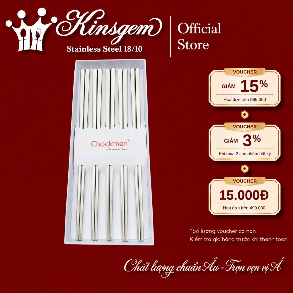 Set Đũa CHOCKMEN Inox 316 Cao Cấp Set 5 Đôi Đũa Ăn Thiết Kế Chống Trơn Trượt Cao Cấp An Toàn Cho Sức