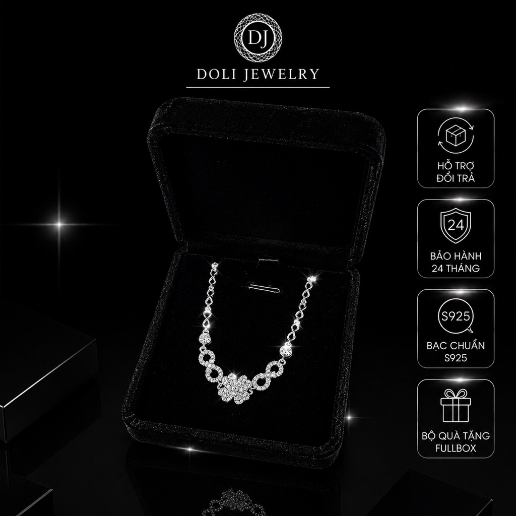 Lắc tay bạc nữ cỏ 4 lá đá vô cực may mắn - Doli Jewelry