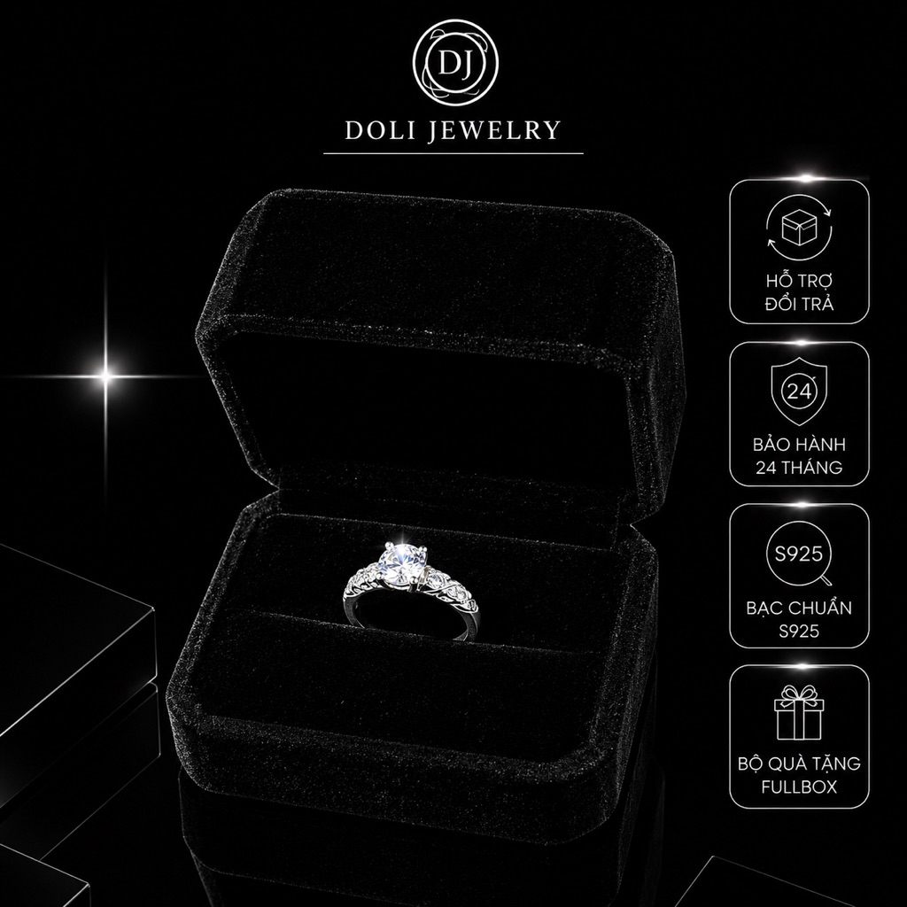 Nhẫn bạc nữ Amora viền đá thiết kế freesize ( chỉnh cỡ được) - Doli Jewelry