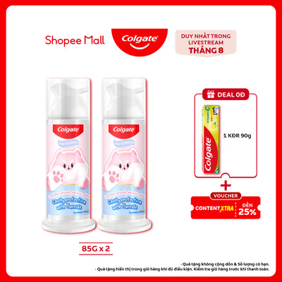 [Livestream] Bộ 2 kem đánh răng Colgate vòi nhấn thông minh Fluffy hương dâu dành cho bé 85g/ống