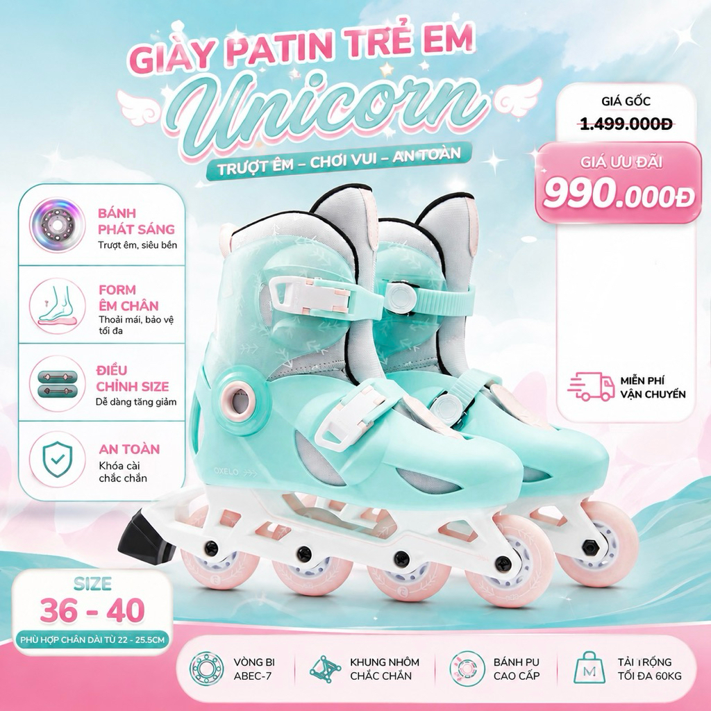 Giày trượt patin cho trẻ em 1 hàng bánh Play5 - Xanh Mint DECATHLON OXELO