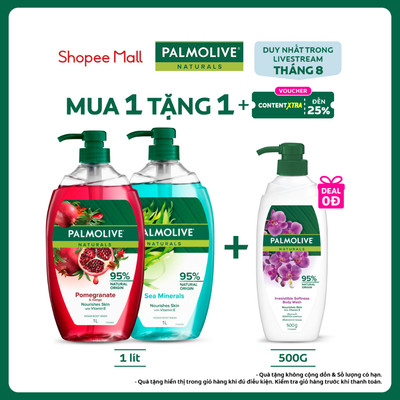 [Livestream] Sữa tắm Palmolive dạng gel chiết xuất Lựu & Xoài và Muối biển cho da mềm mịn, thơm sảng khoái 1L