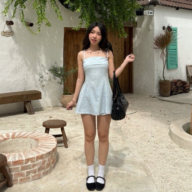 𝙖𝙣𝙙𝙢𝙤𝙧𝙚 ⋆˚ʚɞ Molly Dress Đầm Hai Dây Caro Xoè Kèm Quần Ngắn