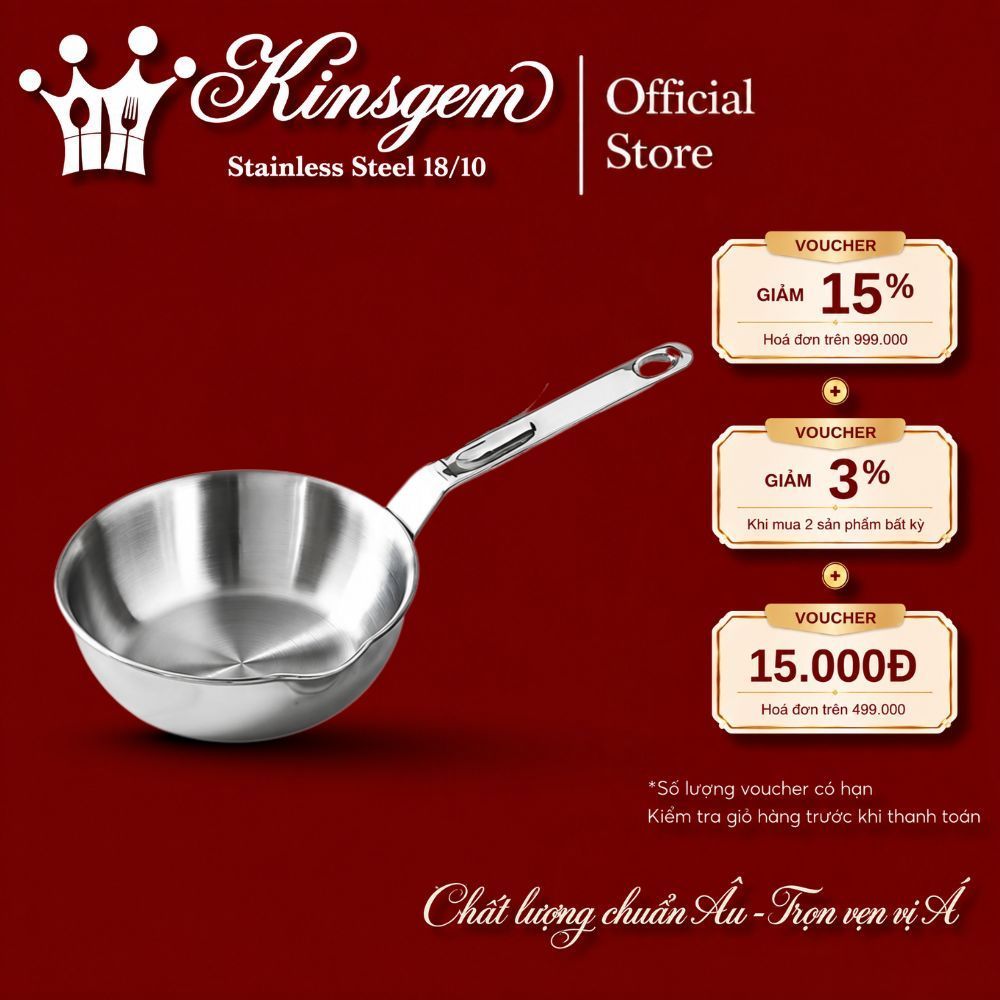 Chảo Quánh KINSGEM By CHOCKMEN Inox 18/10 Cao Cấp Size 12Cm Chảo Rán Chiên Trứng Nấu Nước Sốt Nấu Đồ Ăn Dặm