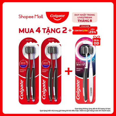 [Livestream] Bộ 4 bàn chải Colgate trắng răng Optic White sạch vượt trội, loại bỏ vết ố