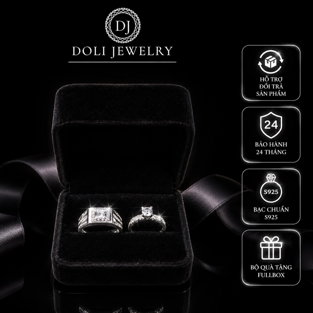 Nhẫn đôi Classic Stone x Amora bạc S925 thiết kế freesize ( chỉnh cỡ được) - Doli Jewelry