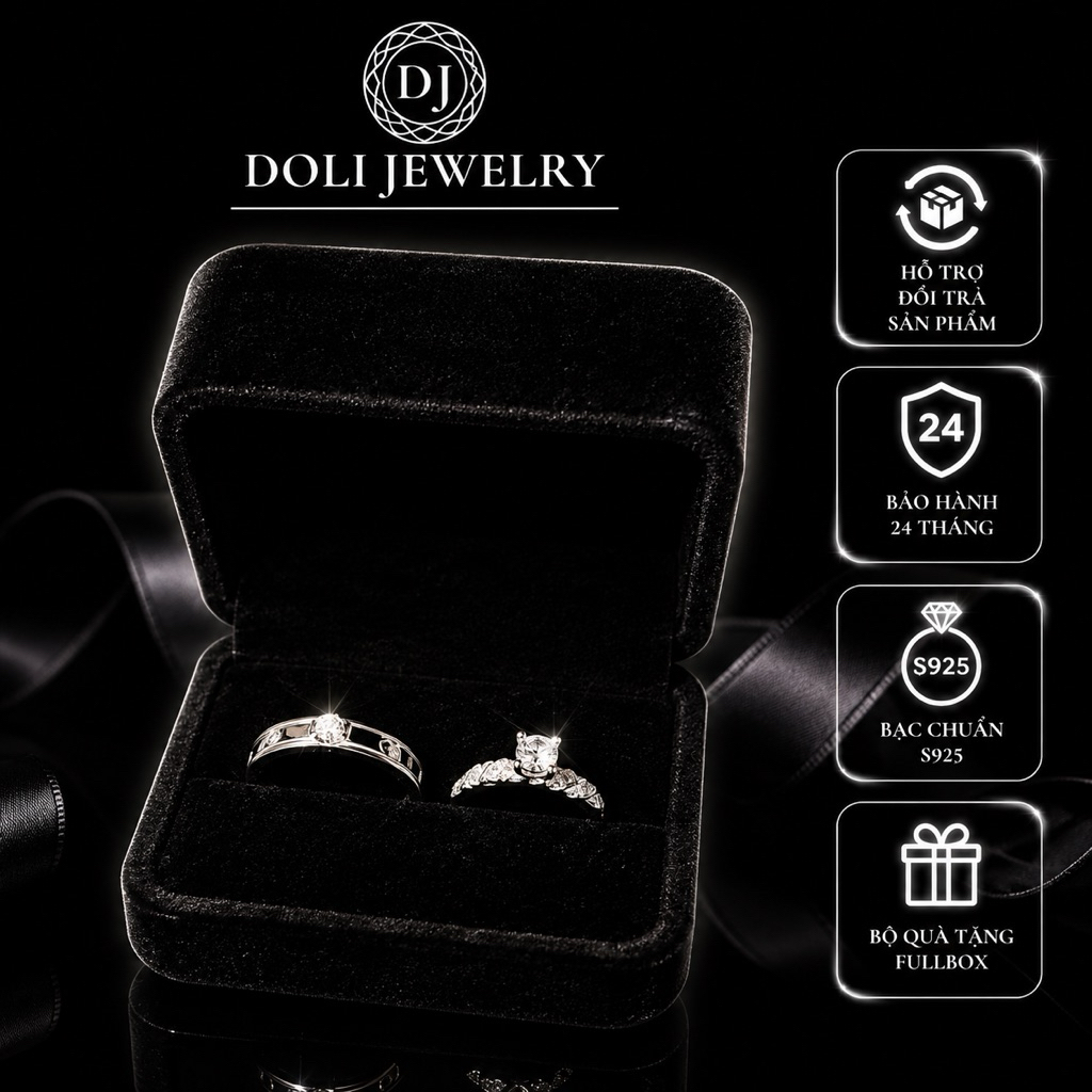 Nhẫn đôi Nova x Amora bạc S925 thiết kế freesize ( chỉnh cỡ được) - Doli Jewelry