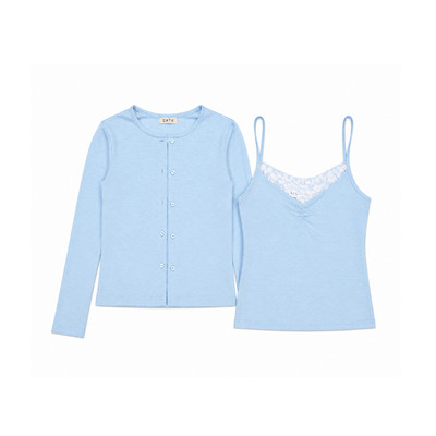 TUBYCATU Set Kiera Áo Hai Dây Phối Ren Kèm Cardigan Dài Tay Nút Tim Nữ Tính Thanh Lịch