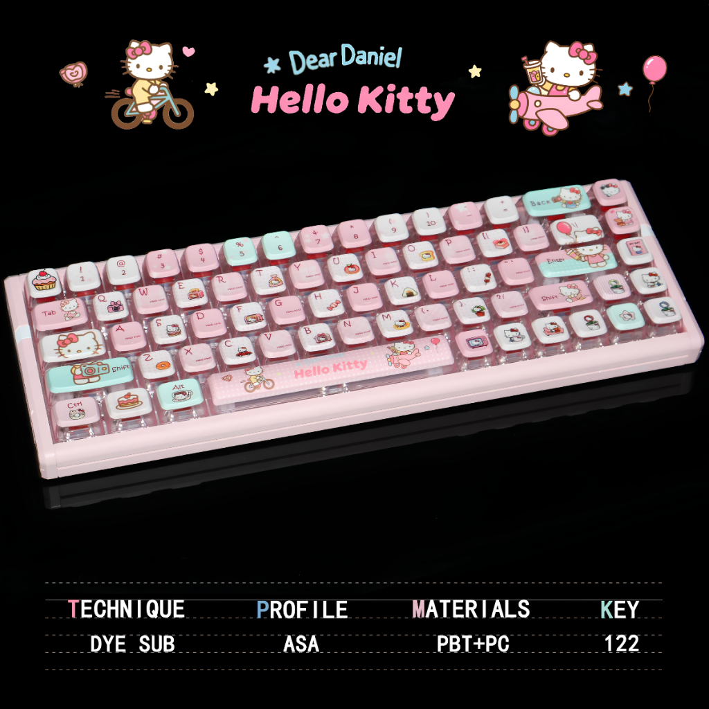 Keycap Hello Kitty | Tổng hợp Keycap Cute Dễ Thương | Xuyên Led, PBT+PC, Full Size | Profile ASA