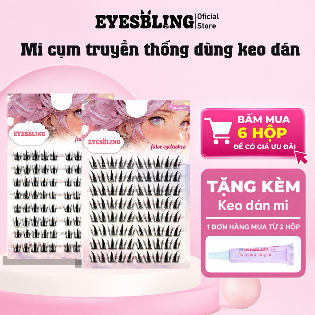 [LINK HOẢ TỐC] Mi giả Eyesbling 99k/6hộp mi truyền thống dùng keo dán
