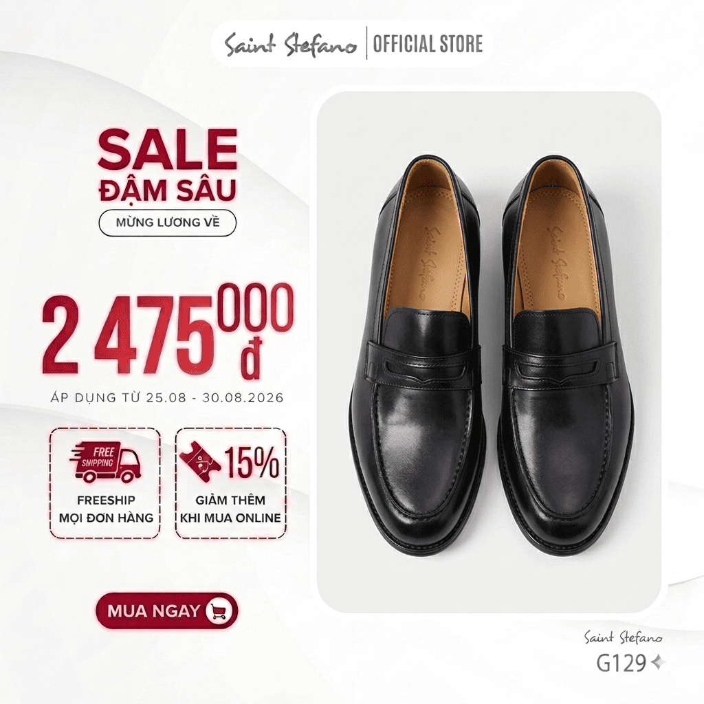 Giày Da Bò Saint Stefano G129 - Penny Loafer Ivy League - Dễ Phối Đồ