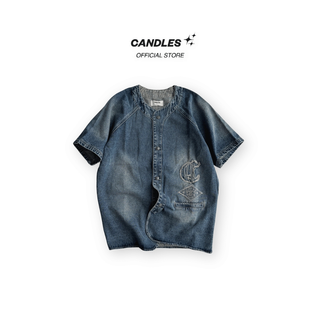 Áo Sơ Mi Denim Candles Americana Baseball 25 Oversized