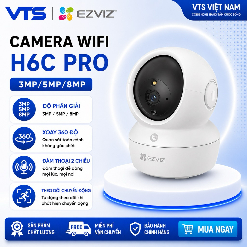 Camera Wifi EZVIZ H6C G1 3MP/5MP/8MP, H6C PRO - Xoay 360 Độ, Đàm Thoại 2 Chiều, Theo Dõi Chuyển Động