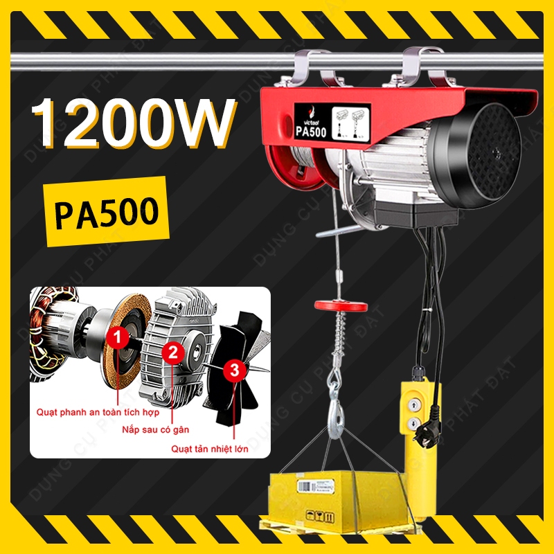 Máy tời điện Tời Điện PA500 Máy tời tốc 1200W Máy tời treo cáp dài 12m Tời cần cẩu - Bảo hành 1 năm