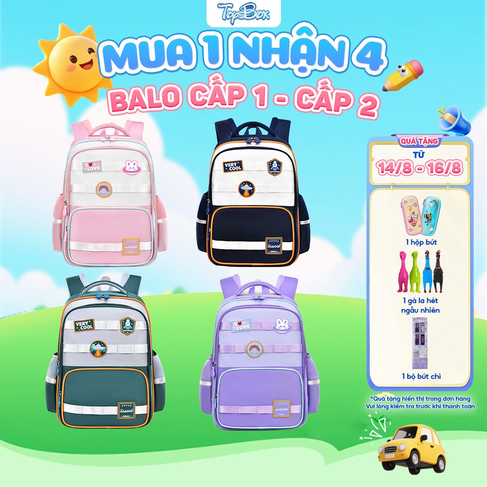 Balo Chống Gù Cho Bé Cấp 1 Cấp 2, Cặp Học Sinh Lớp 1-6 Chống Thấm Nước, Siêu Nhẹ, Nhiều Ngăn 2305
