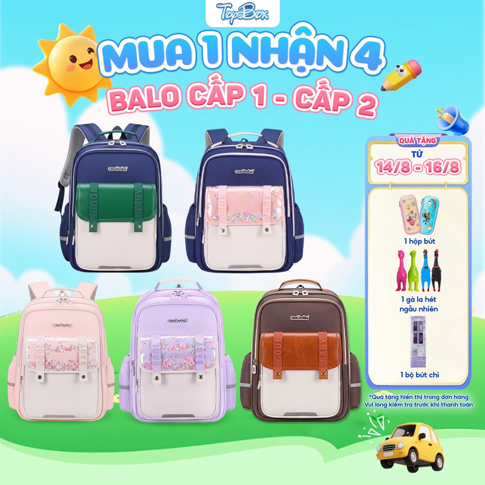 Balo Chống Gù Cho Bé Cấp 1 Cấp 2, Cặp Học Sinh Siêu Nhẹ, Nhiều Ngăn, Vải Oxford Cao Cấp  919