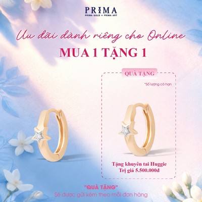 [Mua 1 tặng 1] PRIMA Bông Tai Kim Cương - Vàng 9K - Ngôi sao - BST JOLLY HUGGIE - 991E1612 (1 chiếc)