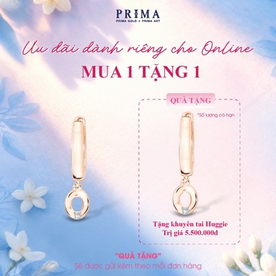 [Mua 1 tặng 1] PRIMA Bông Tai Kim Cương - Vàng 9K - Chữ O (1 chiếc) - BST JOLLY HUGGIE - 991E1583