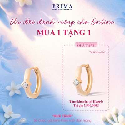 [Mua 1 tặng 1] PRIMA Bông Tai Kim Cương - Vàng 9K - Hình Thoi - BST JOLLY HUGGIE - 991E1610 (1 chiếc)