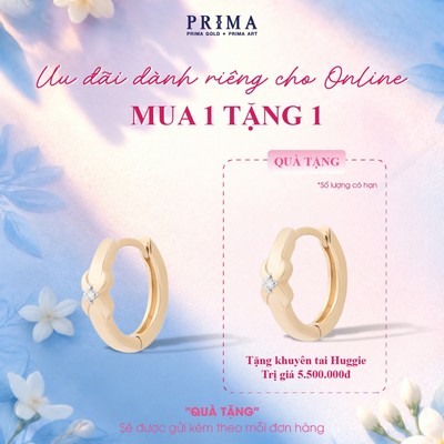 [MUA 1 TẶNG 1] PRIMA Bông Tai Kim Cương -  9K - Chữ X - BST JOLLY HUGGIE - 991E1613 (1 chiếc)