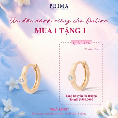 [Mua 1 tặng 1] PRIMA Bông Tai Kim Cương -Vàng 9K - BST JOLLY HUGGIE - 991E1611 (1 chiếc)