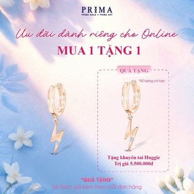 [Mua 1 tặng 1] PRIMA Bông Tai Kim Cương -  Vàng 9K - Tia Chớp (1 chiếc) - BST JOLLY HUGGIE - 991E1587
