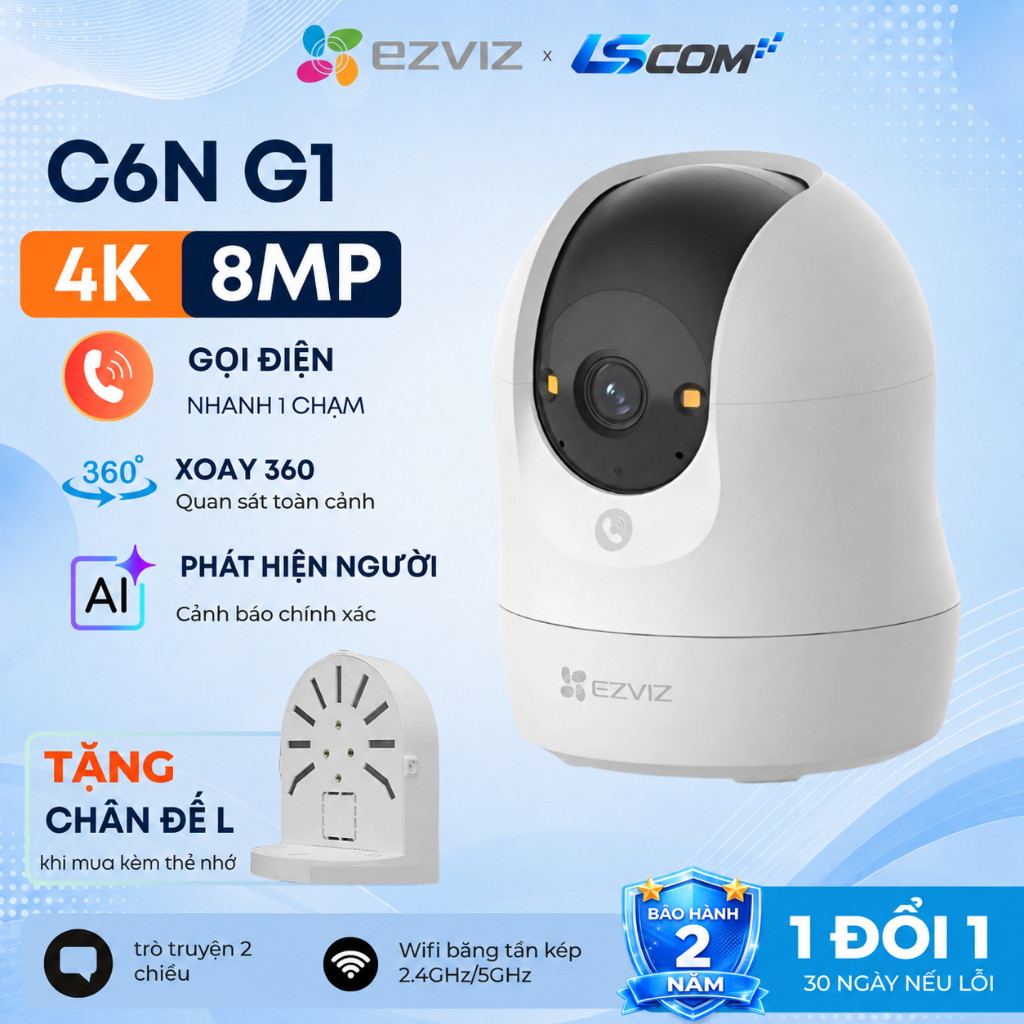 Camera Wifi Ezviz Trong Nhà C6N G1 4K 8MP, H6C/C6N G1 5MP 3MP 2K Xoay 360 Độ Đàm Thoại 2 Chiều