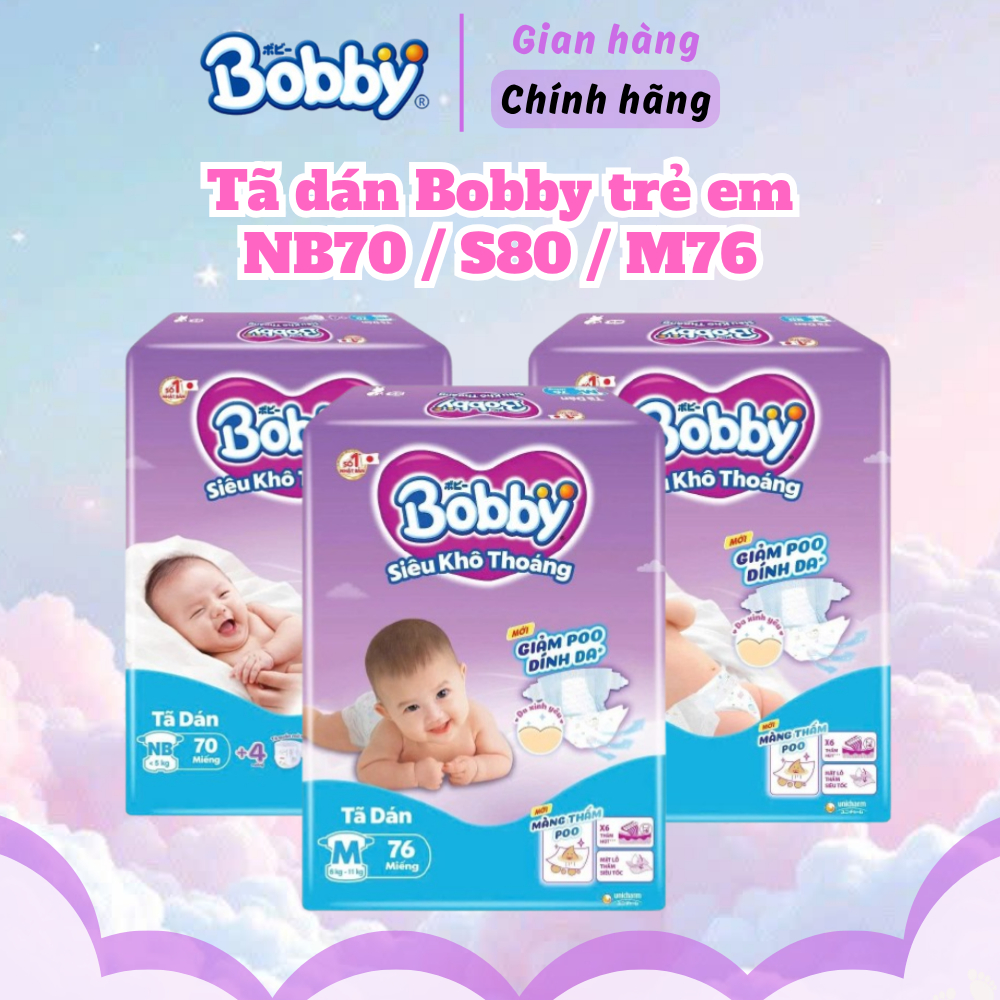 Tả Dán Sơ Sinh BOBBY NB70 (XS70) / S80 / M76 - Lõi nén cotton-soft 3mm siêu thoáng khí