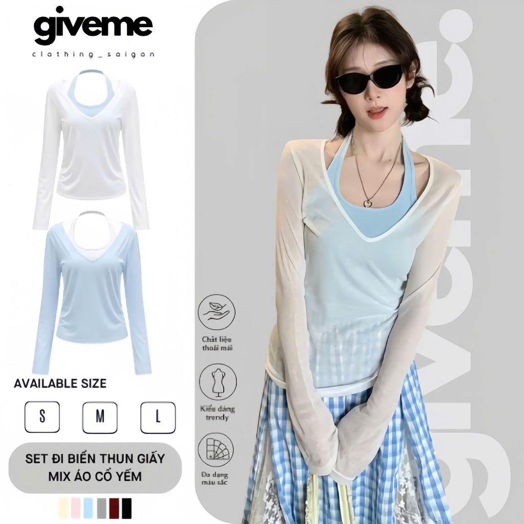 [SET 2 MÓN] Set Áo Thun Giấy Đi Biển Kèm Áo Yếm Choàng Cổ Phong Cách Hàn Quốc Phù Hợp Mùa Hè - SGY001
