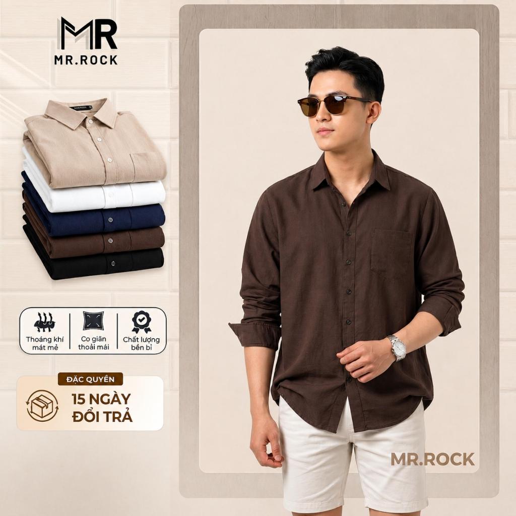 Áo sơ mi nam dài tay chất đũi xước mềm mịn phối túi ngực phong cách thoải mái có bigsize dưới 98kg