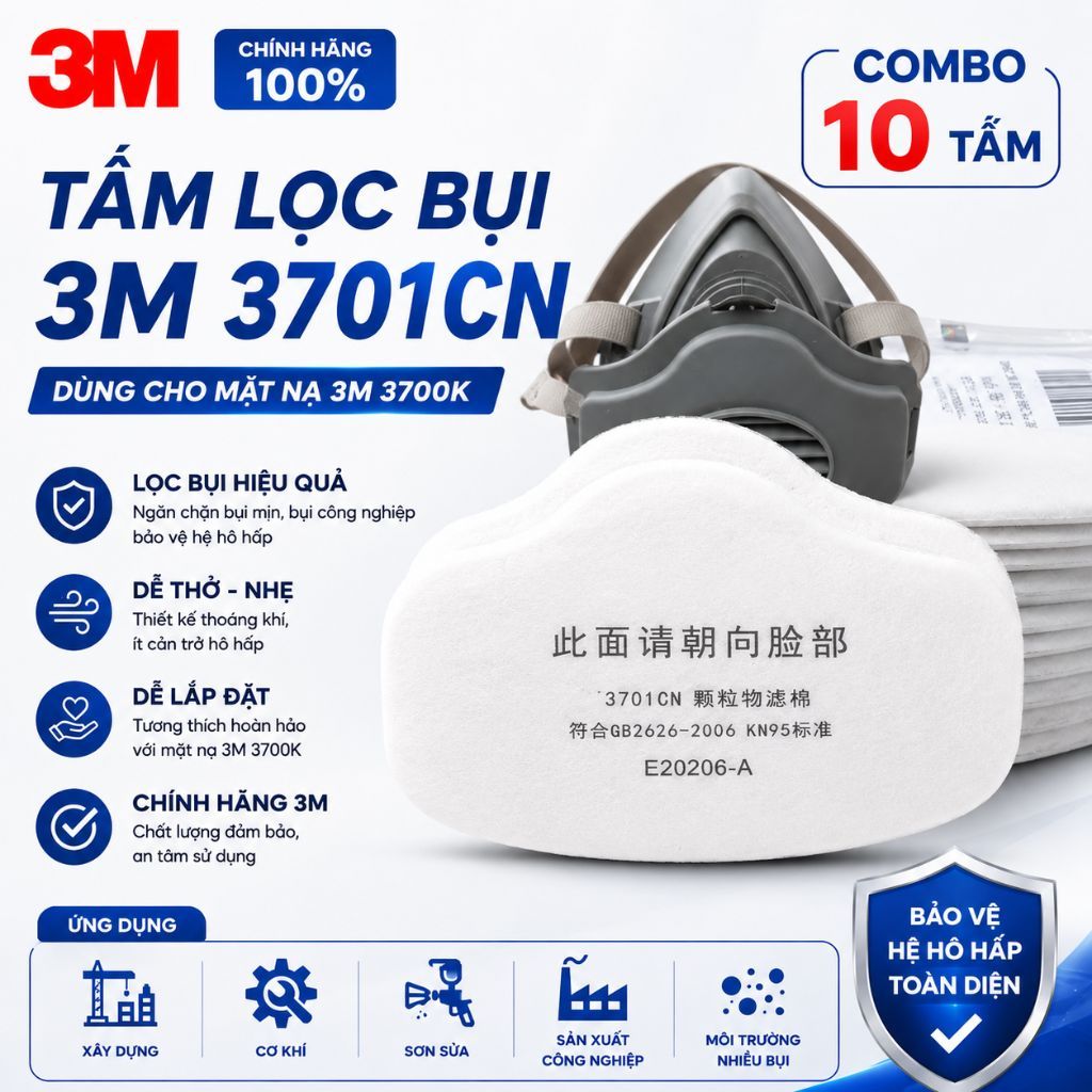 [Combo 10 Tấm] Tấm Lọc 3M 3701CN Chính Hãng – Lọc Bụi Cho Mặt Nạ 3M 3200