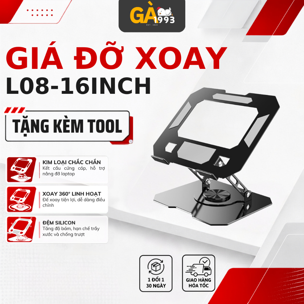 Giá đỡ Laptop Xoay 360 độ L08 bản full size - Tuỳ chỉnh độ cao - Dành cho Laptop - Macbook - Ipad