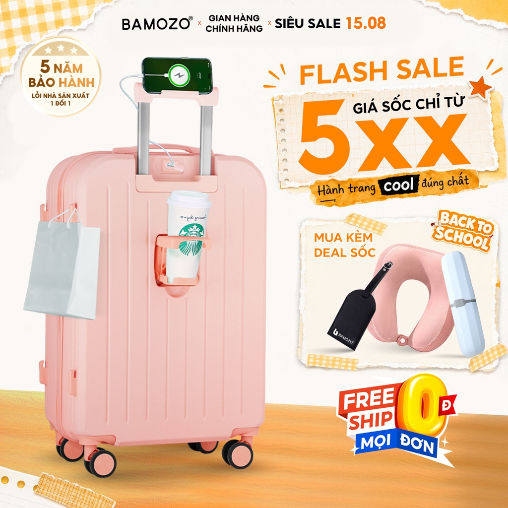 Vali du lịch 8812 Bamozo size 20/24 kiểu dáng thời trang, vỏ nhựa hạn chế xước, nhiều màu sắc, bảo h
