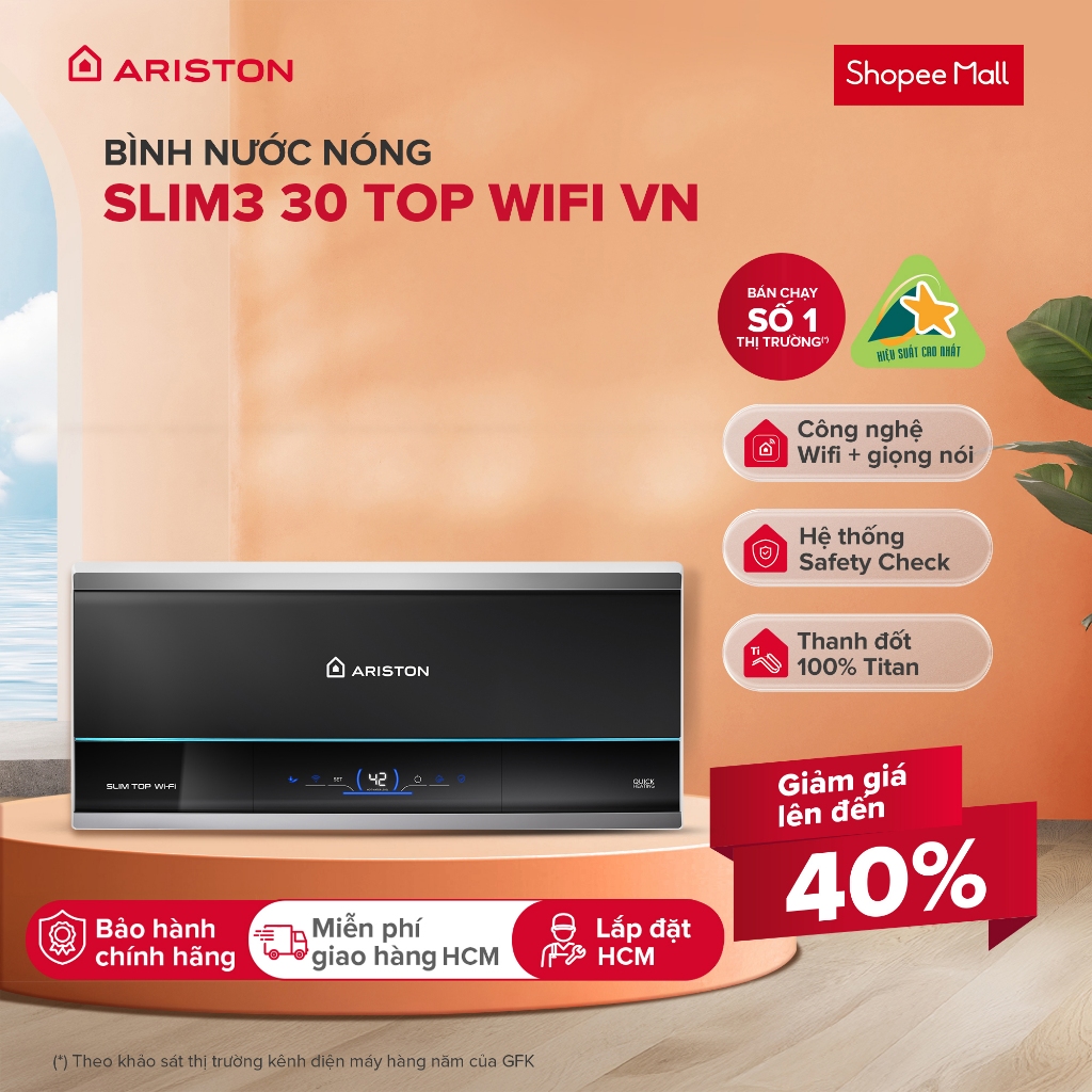 Máy Nước Nóng Gián Tiếp Ariston 30 Lít SLIM3 30 TOP WIFI VN