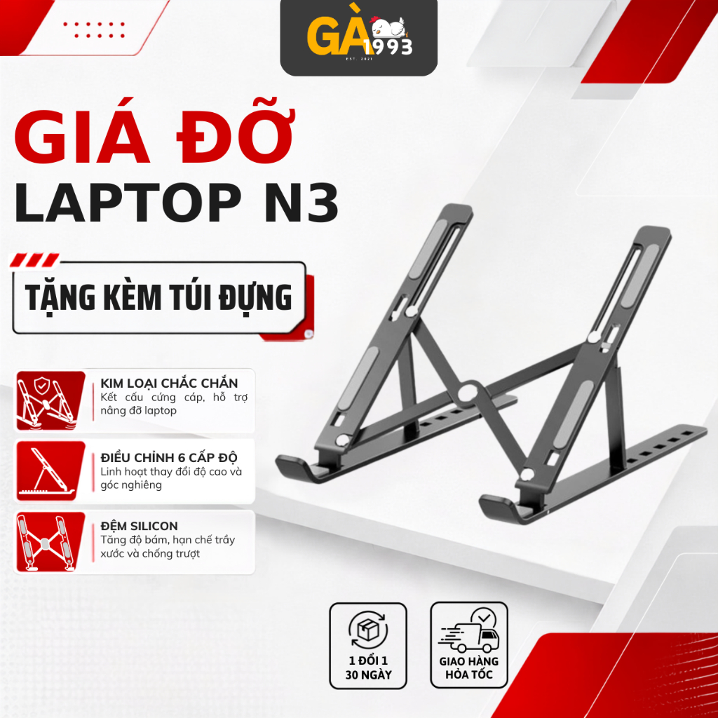 Giá đỡ laptop, Đế tản nhiệt laptop gấp gọn điều chỉnh  cấp độ theo nhu cầu tiện dùng - GA1993 GA1993
