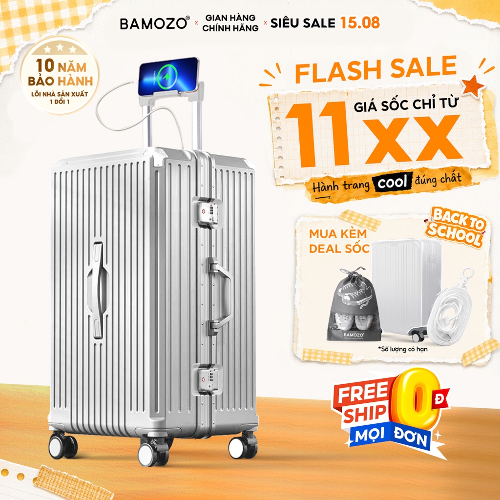 Vali Khung Nhôm Ultrapack Bamozo, Vali Khóa Sập Size 22/24/28 Cao Cấp Tăng Sức Chứa Hành Lý - Bảo Hà