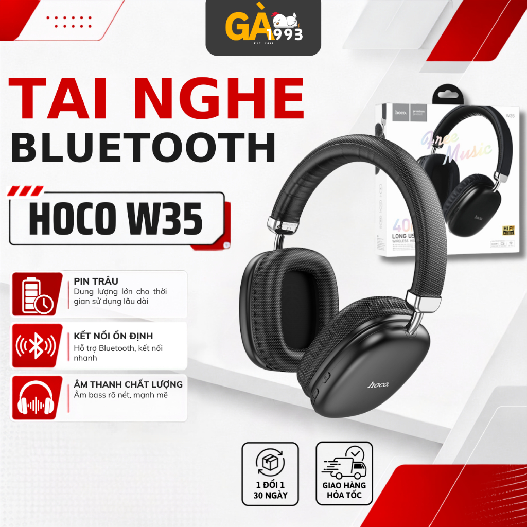 Tai Nghe Chụp Tai Hoco W35 Pin Siêu Trâu 40h, Bluetooth V5.3, Kiểu Dáng Sang Trọng - BABYCHICKENDECOR