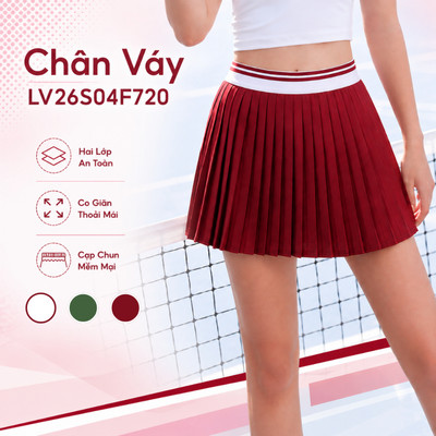Chân Váy Xếp Ly Nhỏ LV26S04F720, Chân Váy Thể Thao 2 Lớp Thể Thao Tennis, Pickle Ball, Mặc Đẹp Hàng Ngày